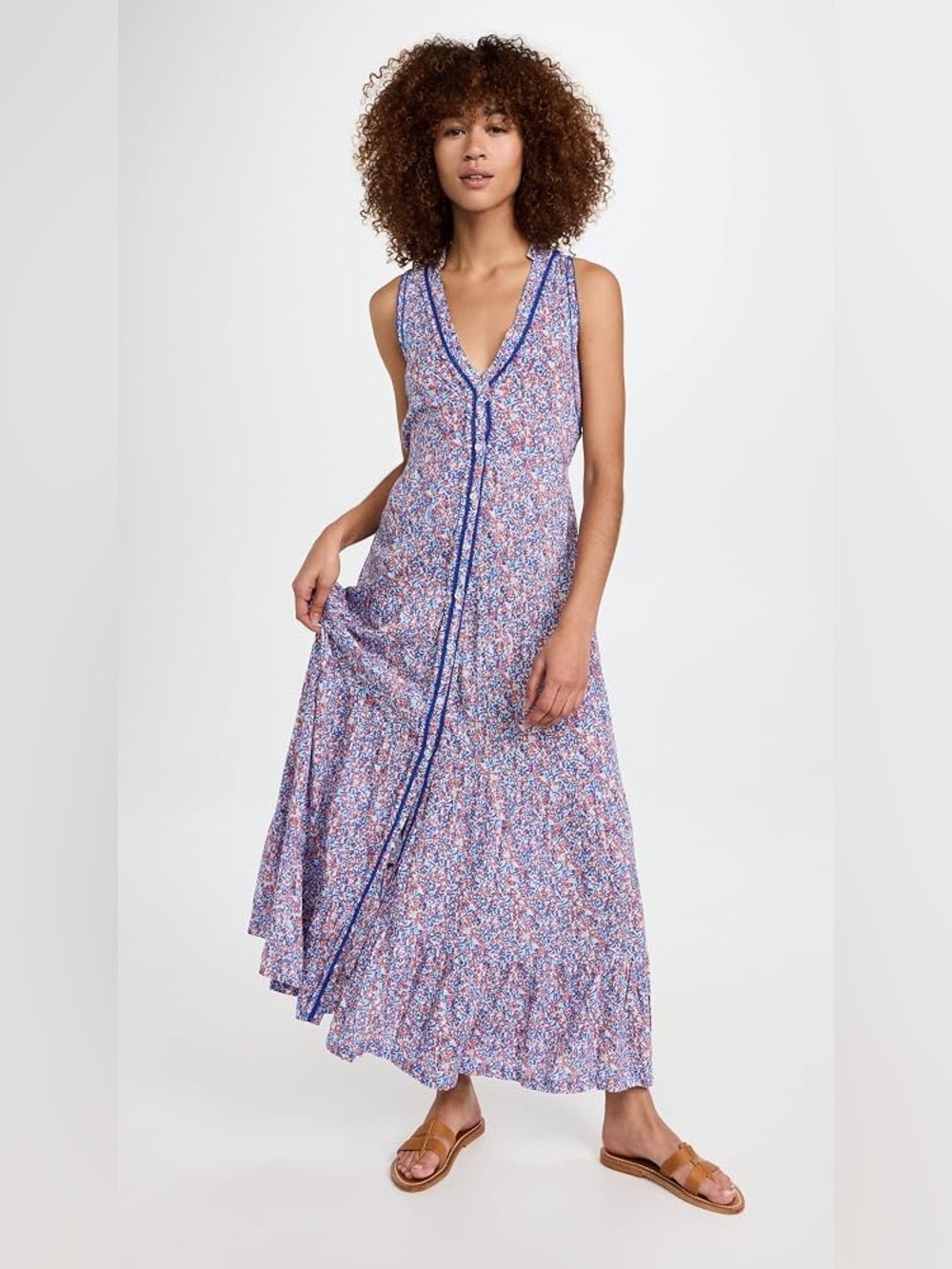 Poupette St Barth Nana Long Cover Up Dress in Light Blue Paquerette, Size Medium